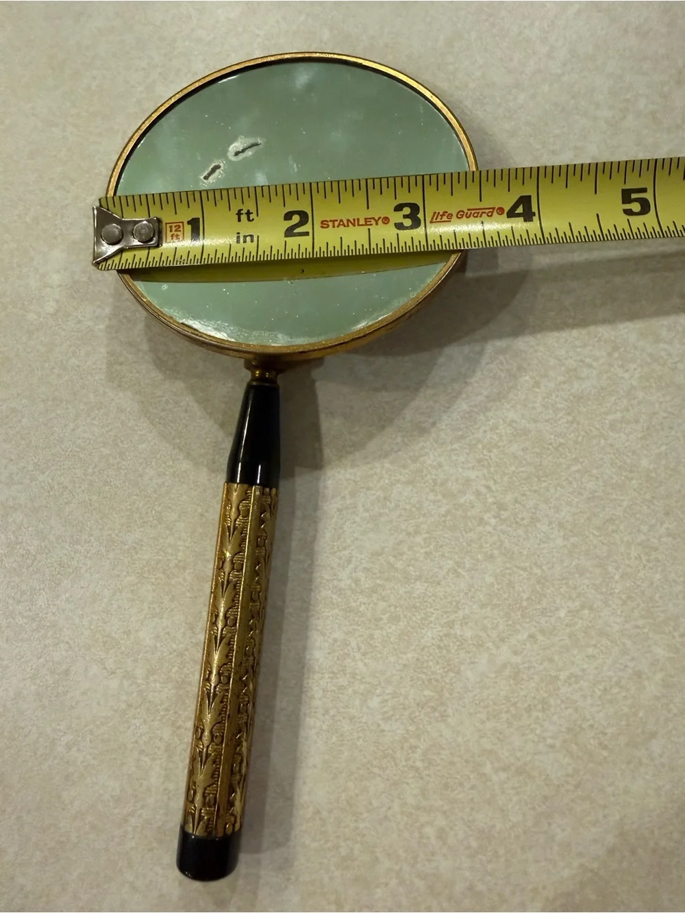 Vtg Womens Brass Handheld Mirror w painted courting scene